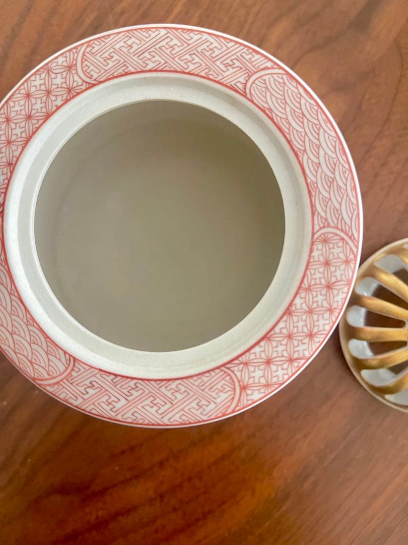 九谷焼　西野昭弘　昭月造　本金赤細書小紋　香炉　共箱