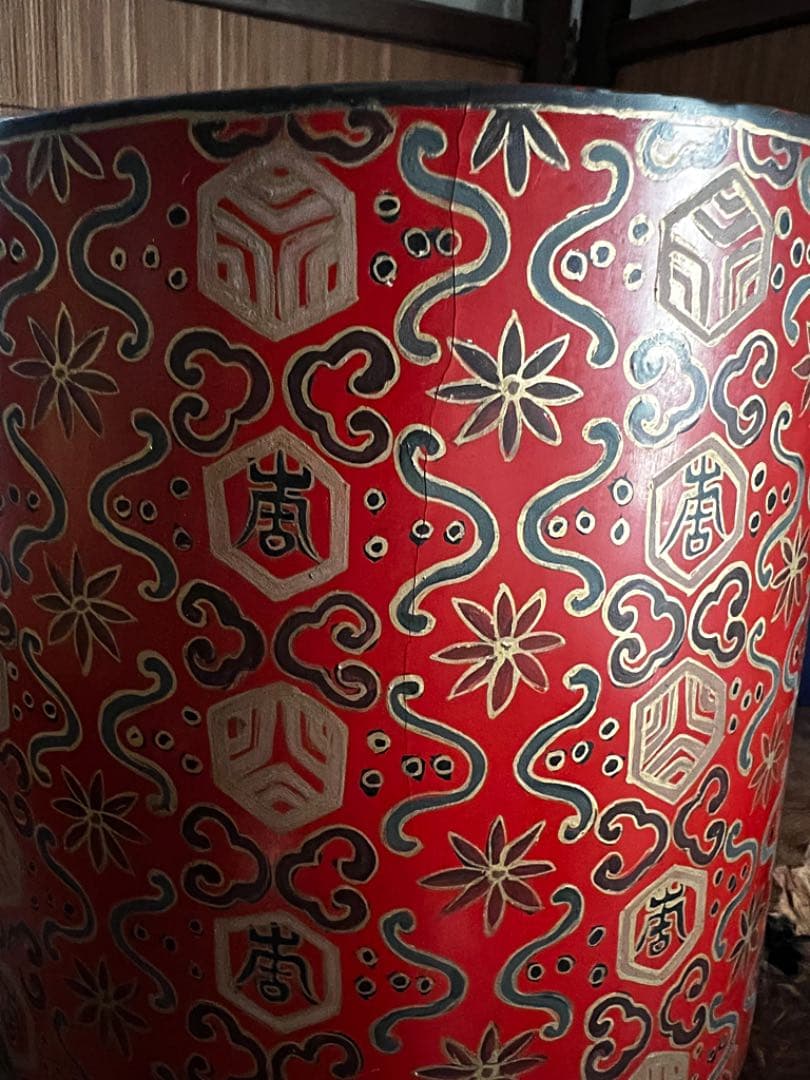 中国美術 時代 木/乾漆 朱塗り黒塗り 大筒/筒 共箱 処分価格