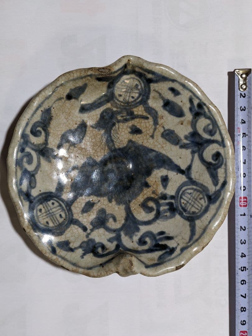 ⭐中国古陶磁 筆洗 古美術品 染付 鳳凰文 桃形 変形皿 古玩 文房四宝 骨董品