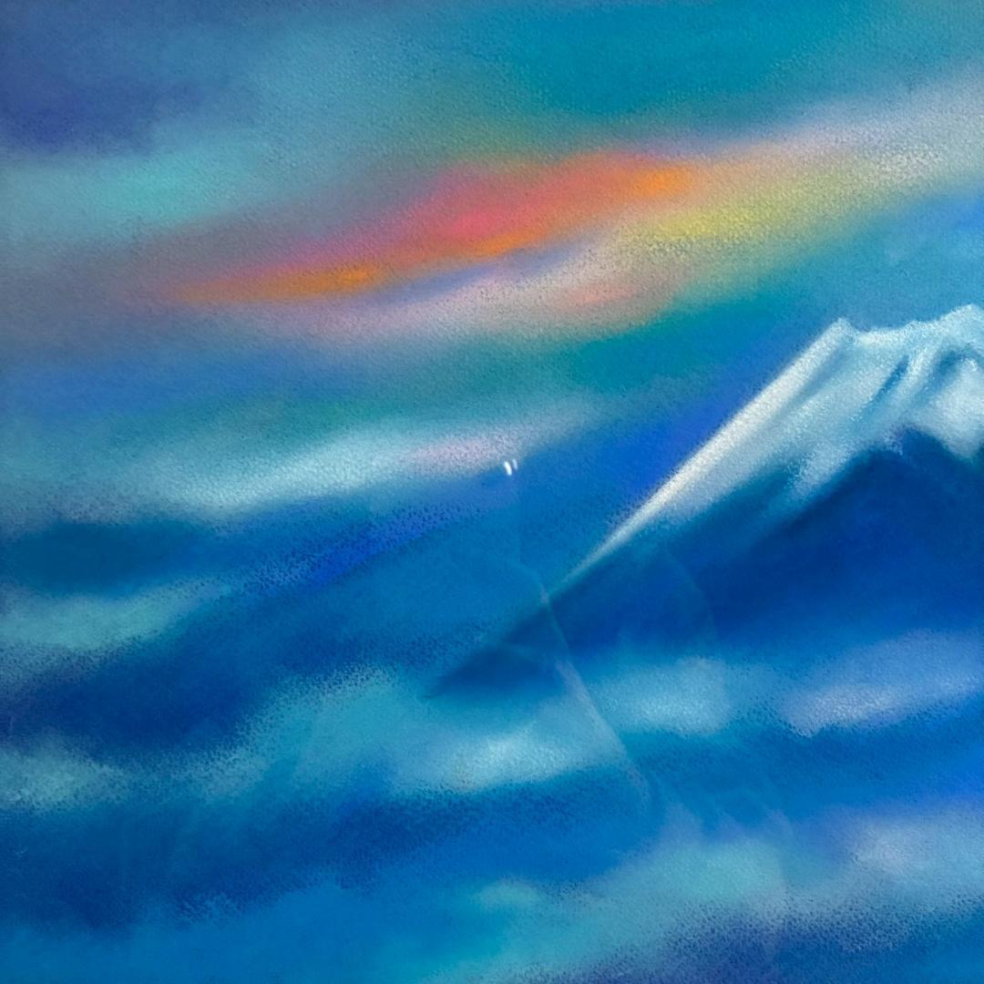 美品 川崎春彦「早晨富士」日本画 パステル 共シール有 印章有 東山魁夷師事