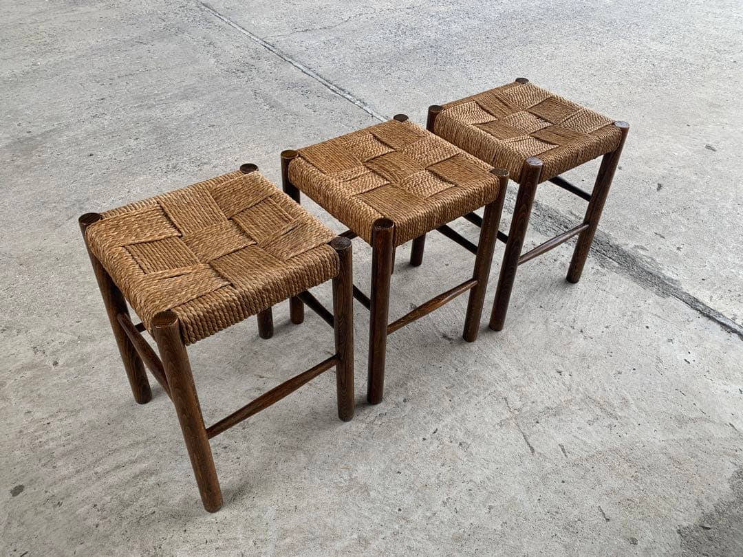 アンティーク ラッシュ スツール 縄編み チェア 民芸家具 椅子 No.4