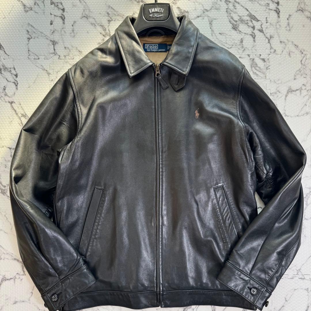 美品◯ポロラルフローレン　レザージャケット　ポニーロゴ　ヴィンテージ　ラムレザー