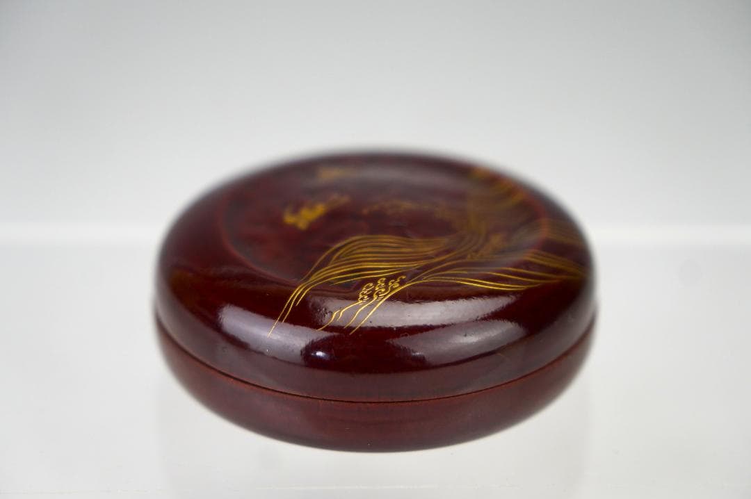 秀雄　作　波千鳥蒔絵　香合　内金塗　共箱　煎茶道具　美品