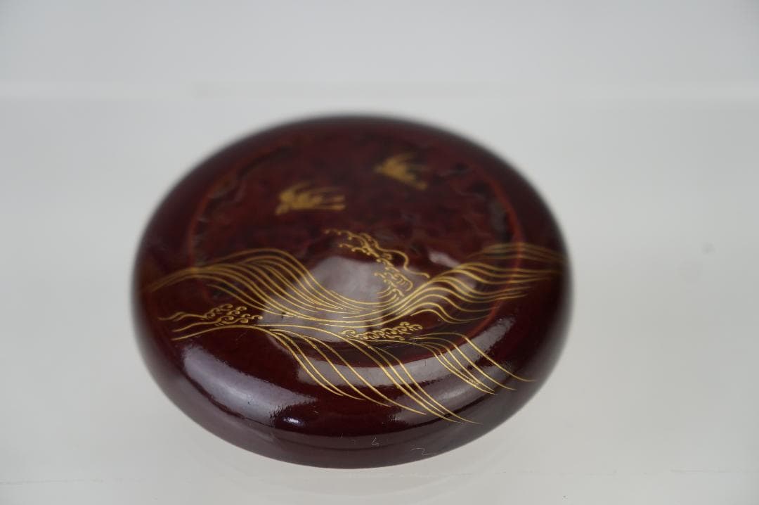 秀雄　作　波千鳥蒔絵　香合　内金塗　共箱　煎茶道具　美品