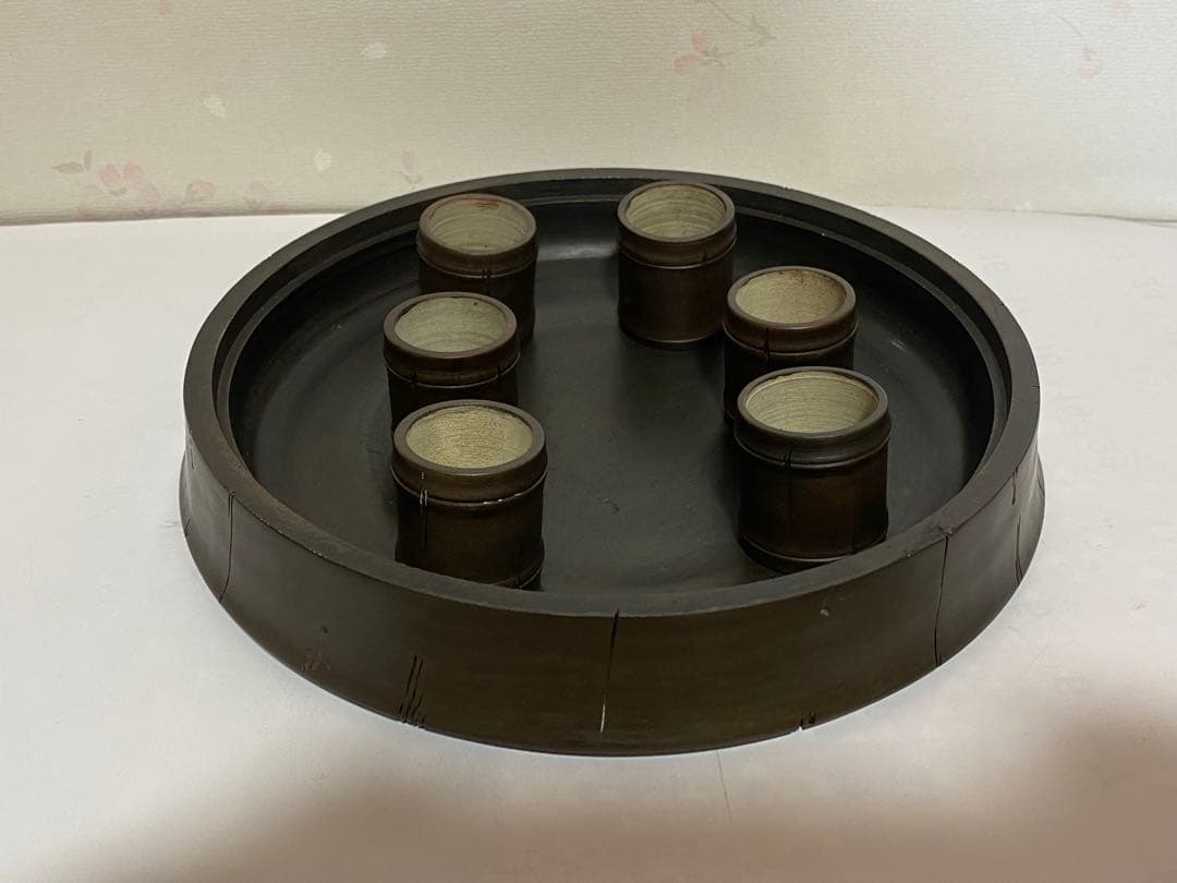 ♦中国？台湾 竹節形 茶道具1式 茶壺 茶碗 盆 急須 紫泥 煎茶道具 骨董品