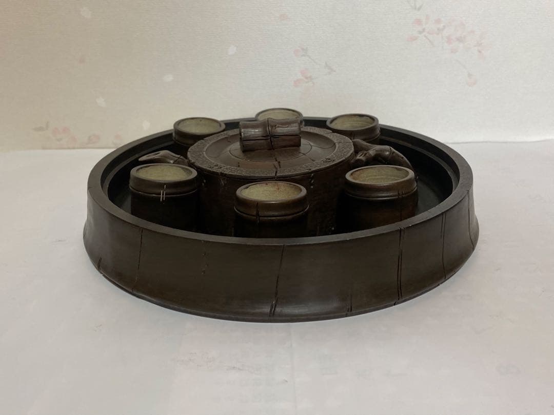 ♦中国？台湾 竹節形 茶道具1式 茶壺 茶碗 盆 急須 紫泥 煎茶道具 骨董品