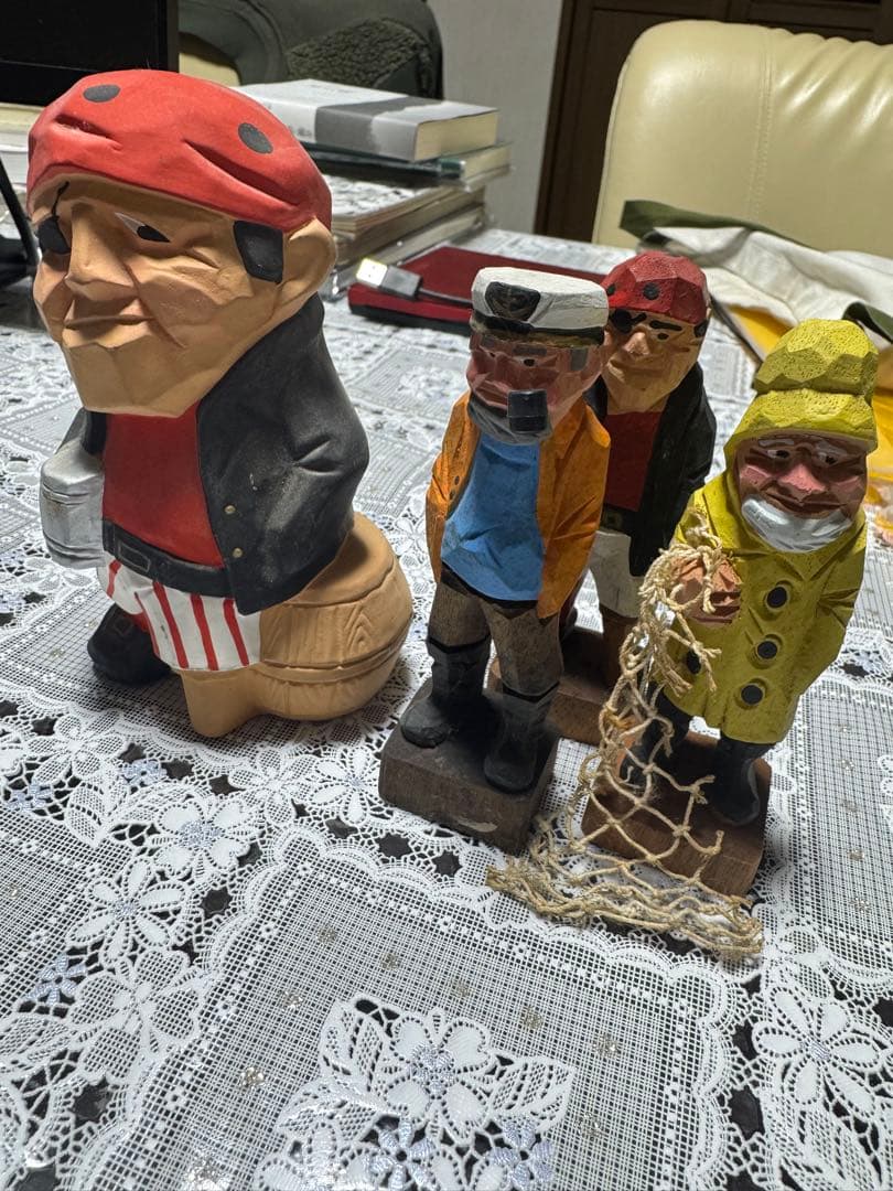 【木彫り人形】船乗り・漁師モチーフ 木彫フィギュア 4体セット 民芸 オブジェ