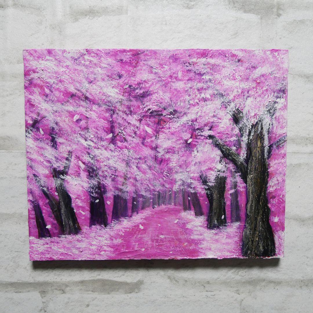 油絵 油彩 油彩画 絵画 絵【桃色の桜の道】