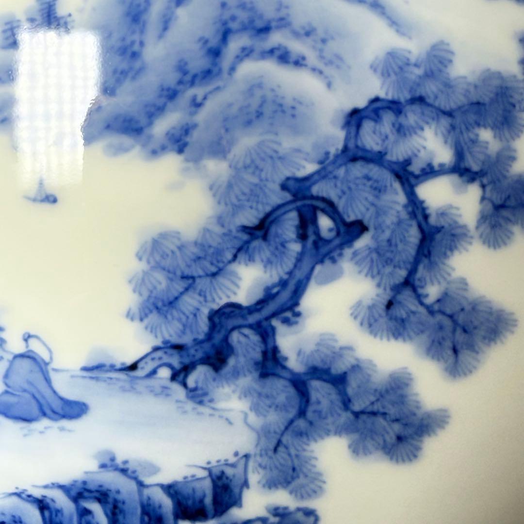 鍋島最高峰　市川光春 作　染付山水図花瓶　超絶細密技巧　鍋島藩御用窯　銘入　家紋