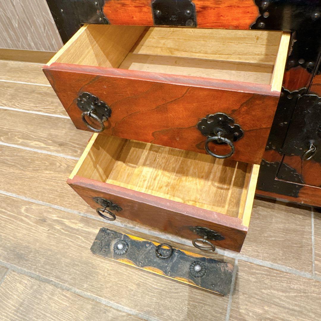 【美品】仙台箪笥風 民芸箪笥 和家具 小箪笥 車輪付き 鉄金具 木製 収納棚