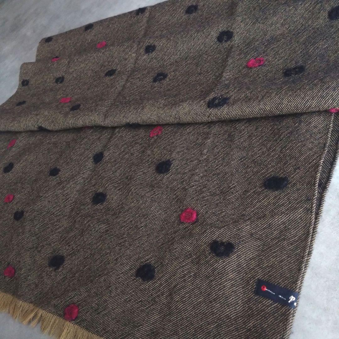 パラスパレス 大判ストール フリンジ ドット柄 刺繍 マフラー 茶 黒 ピンク
