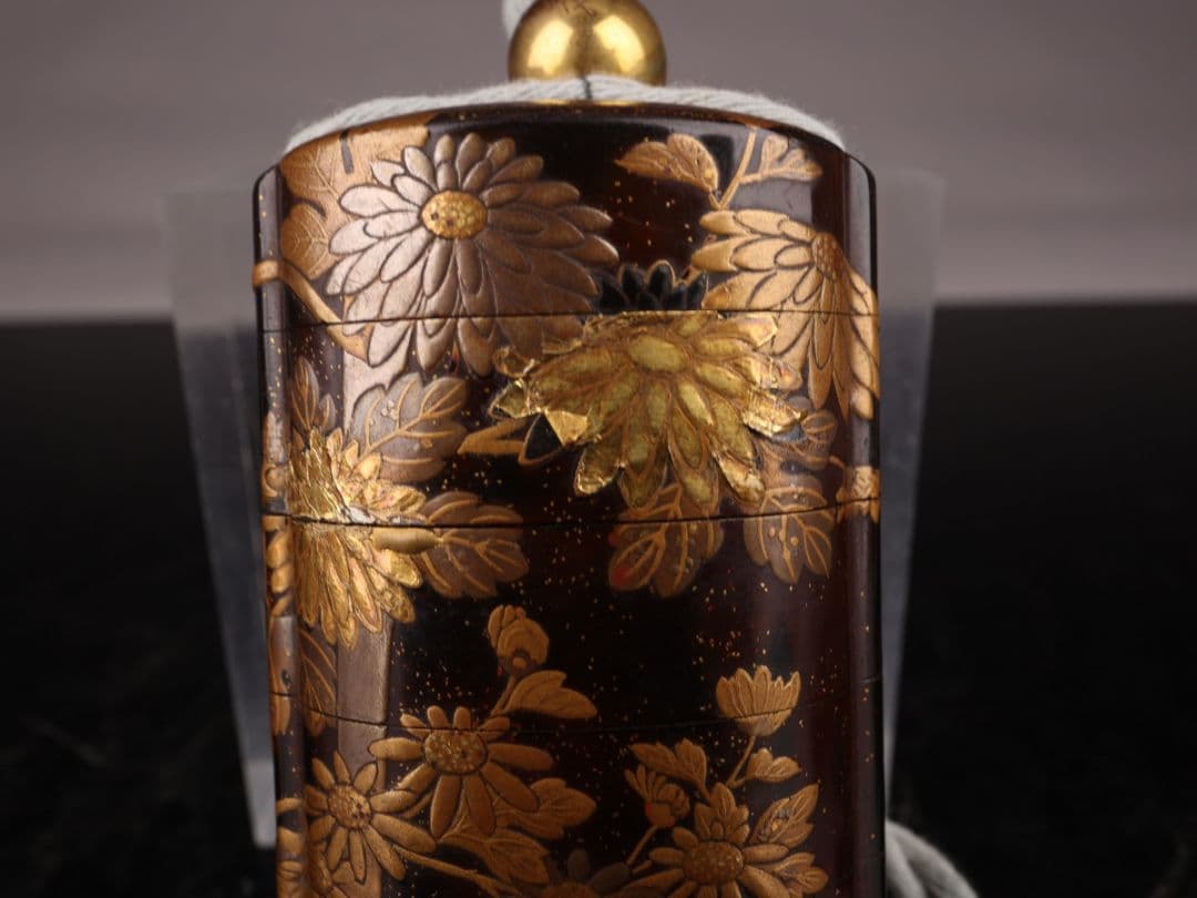 K1120 印籠 【吉田華正作】 秋草文 金銀象嵌 螺鈿 共箱 傷有＃＝