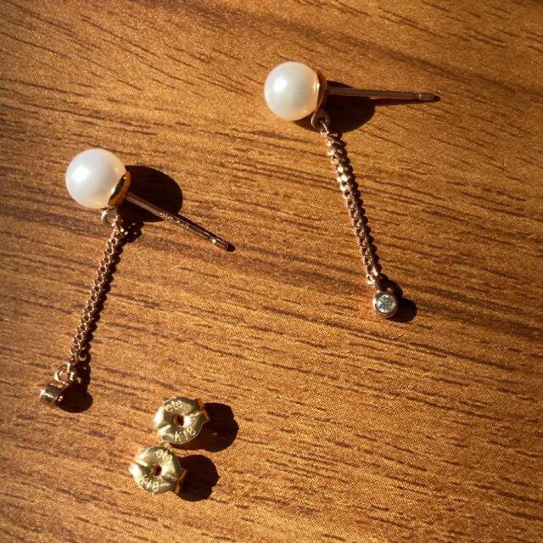 【新品未使用】ete ピンクゴールド K18 パールピアス　レイヤードリング