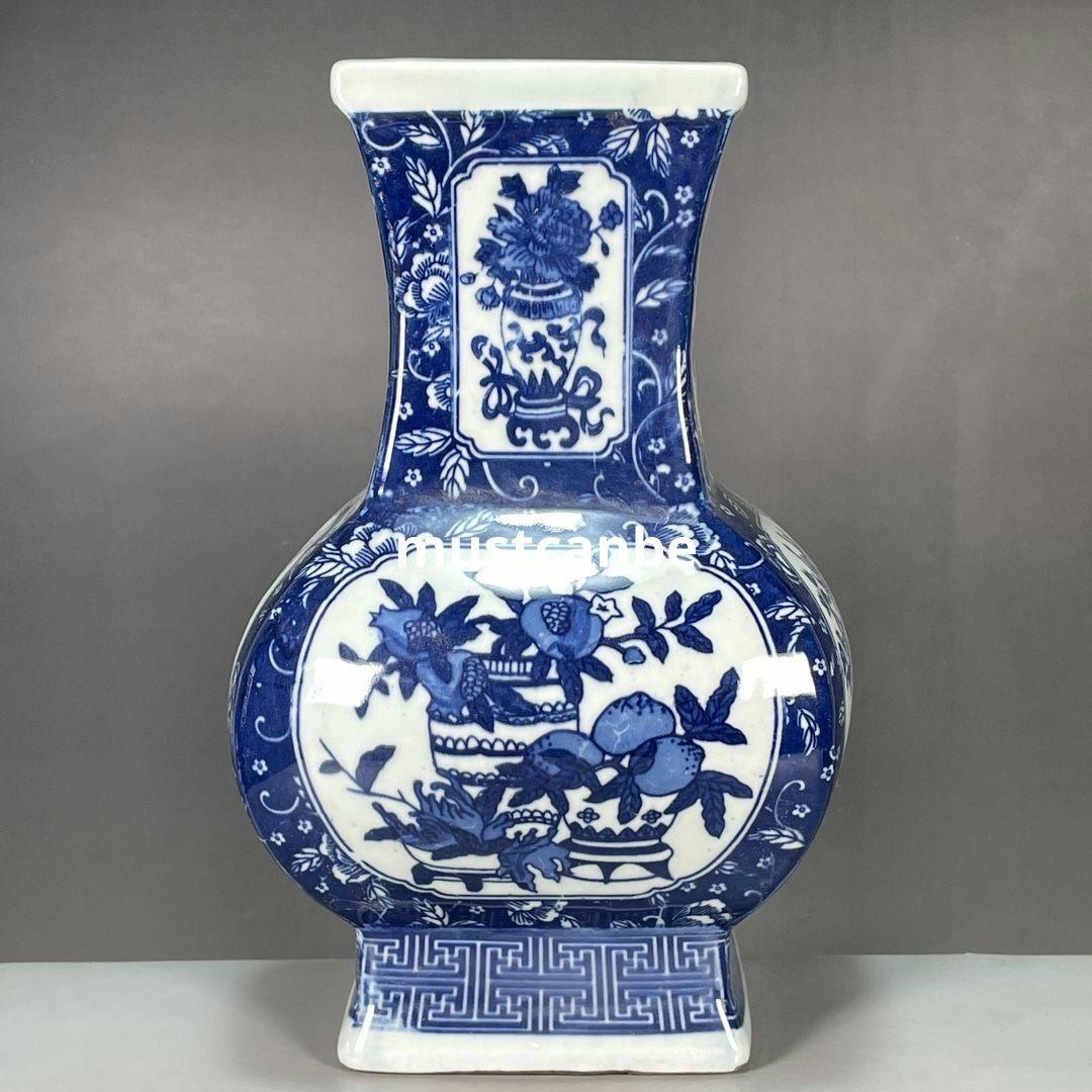 清乾隆青花寿桃紋花瓶 景徳鎮 陶磁器 装飾品 現代工芸品美術品 置物