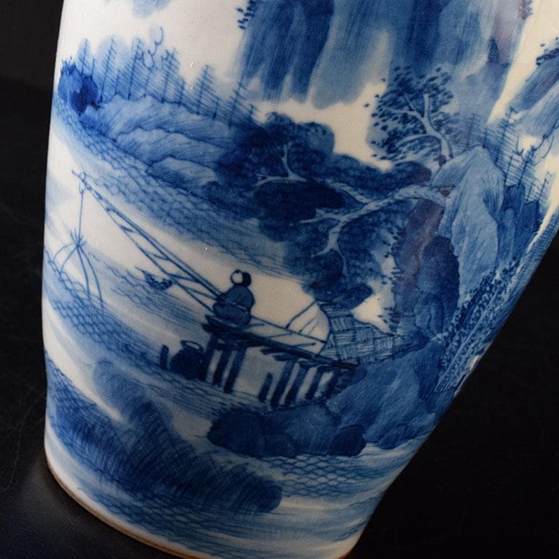 中国　大清康熙年製　青花　山水人物文　花瓶　壷　時代箱　M　R8748