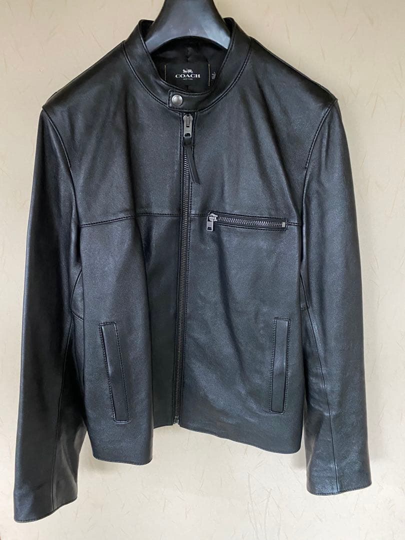 COACH シングルライダースジャケット ブラック Lサイズ