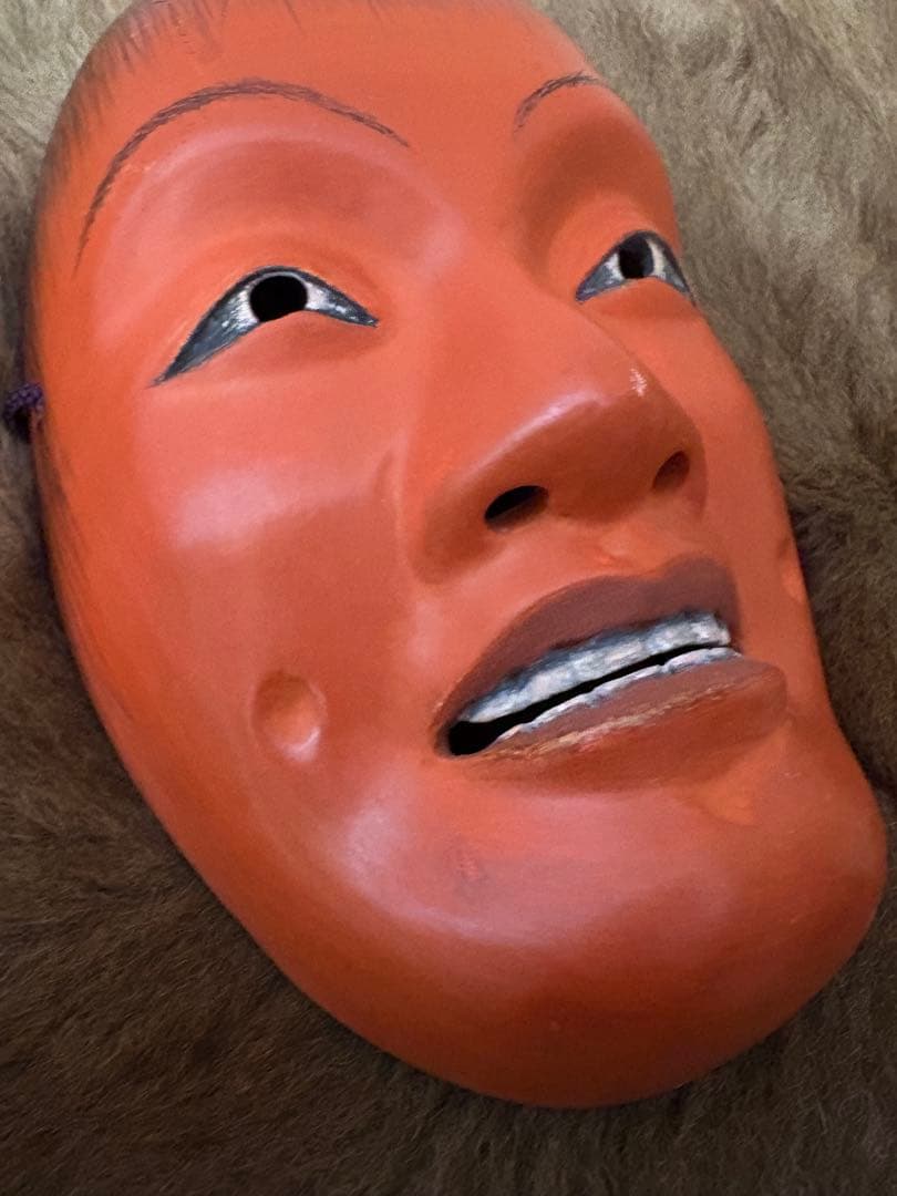 脳面　オレンジ色の木製　稀少品　Japan 骨董