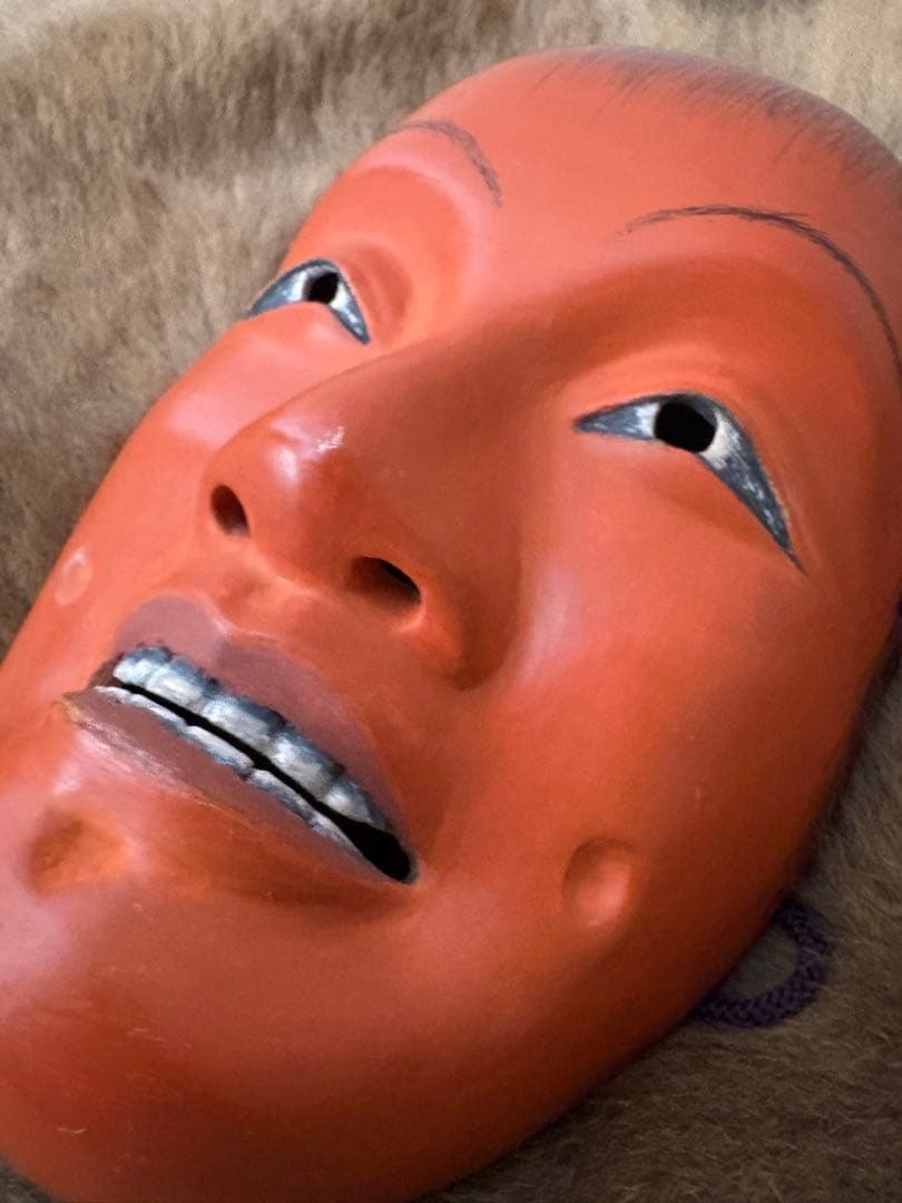 脳面　オレンジ色の木製　稀少品　Japan 骨董