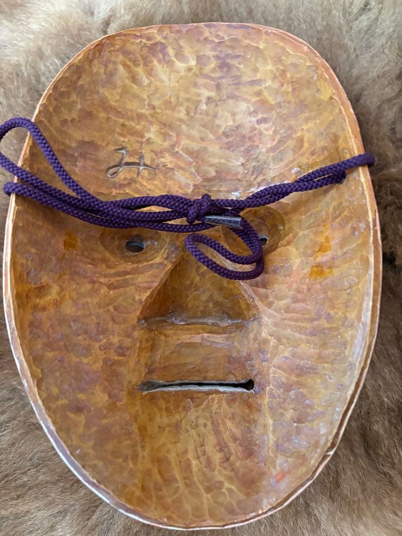 脳面　オレンジ色の木製　稀少品　Japan 骨董