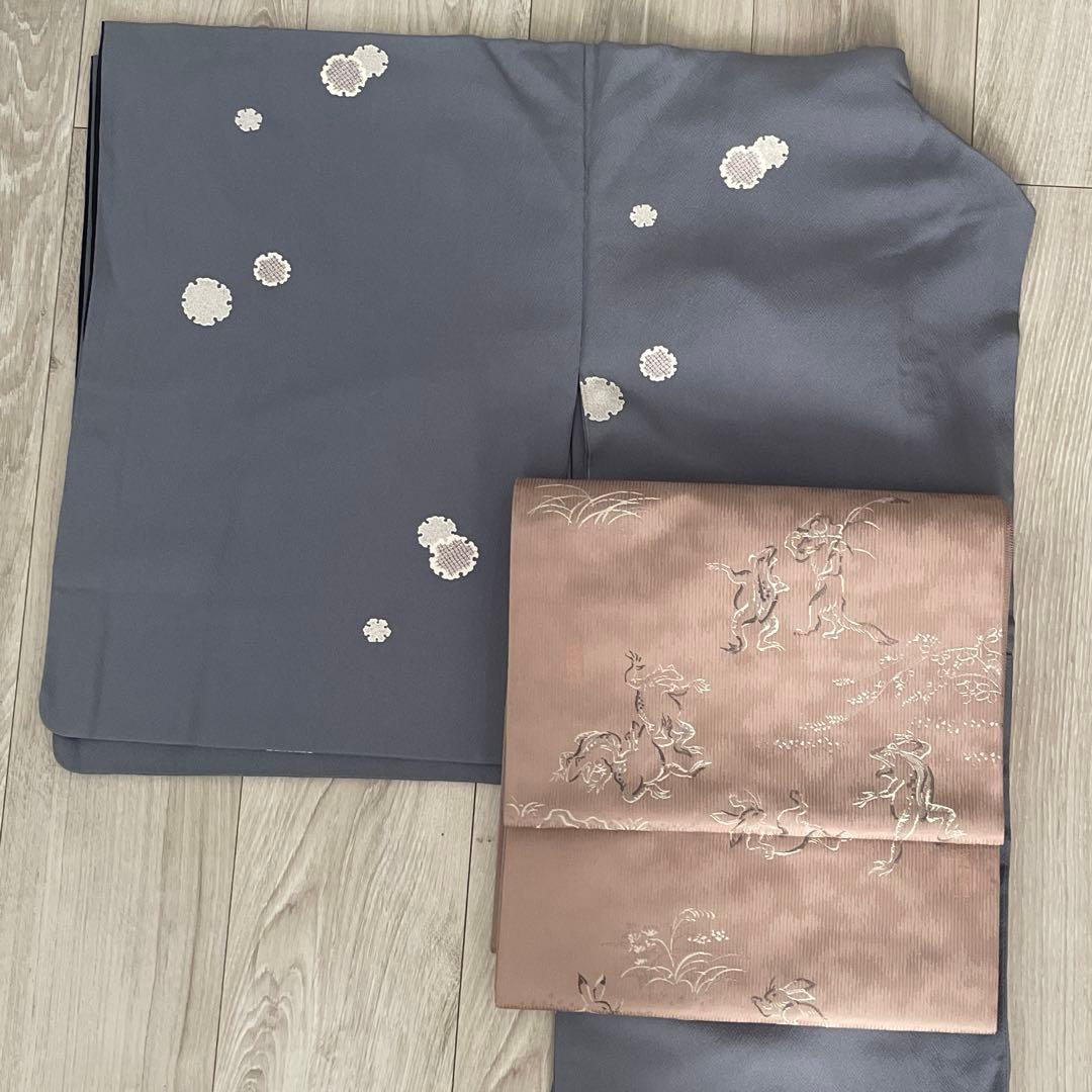 ブルーグレー　雪輪柄　飛び柄小紋