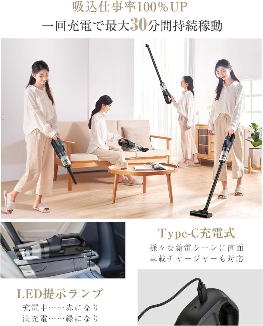 掃除機 コードレス 2024新型 15000pa強力吸引 ハンディクリーナー