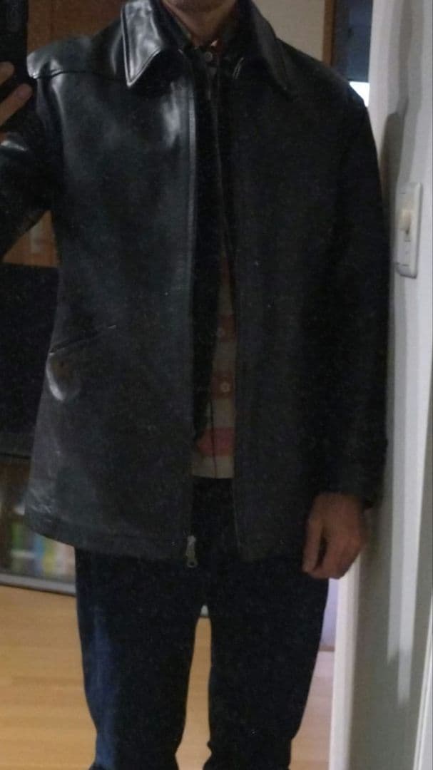 【日本製】ハロルズギア　レザーカーコート　シングル　牛革　肉厚　一点物