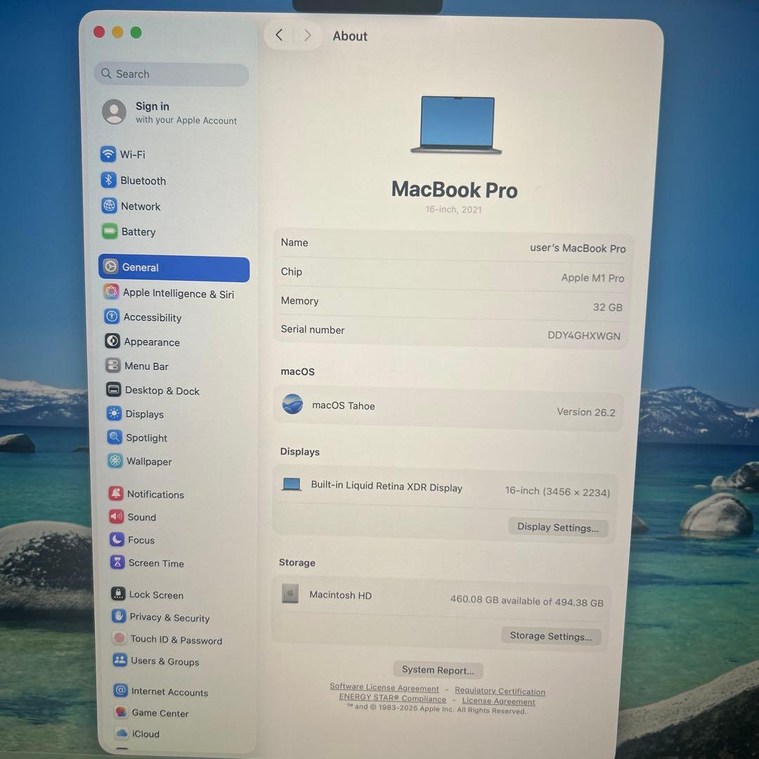 極美MacBookPro 16インチ M1 32/500GB 16コア充放電2回