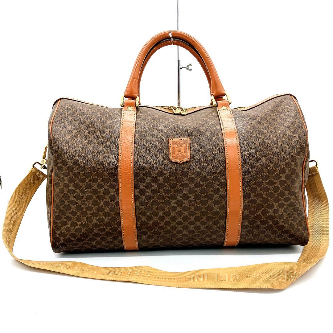 【CELINE】ボストンバッグ　マカダム柄　ゴールド金具　PVC ブラウン