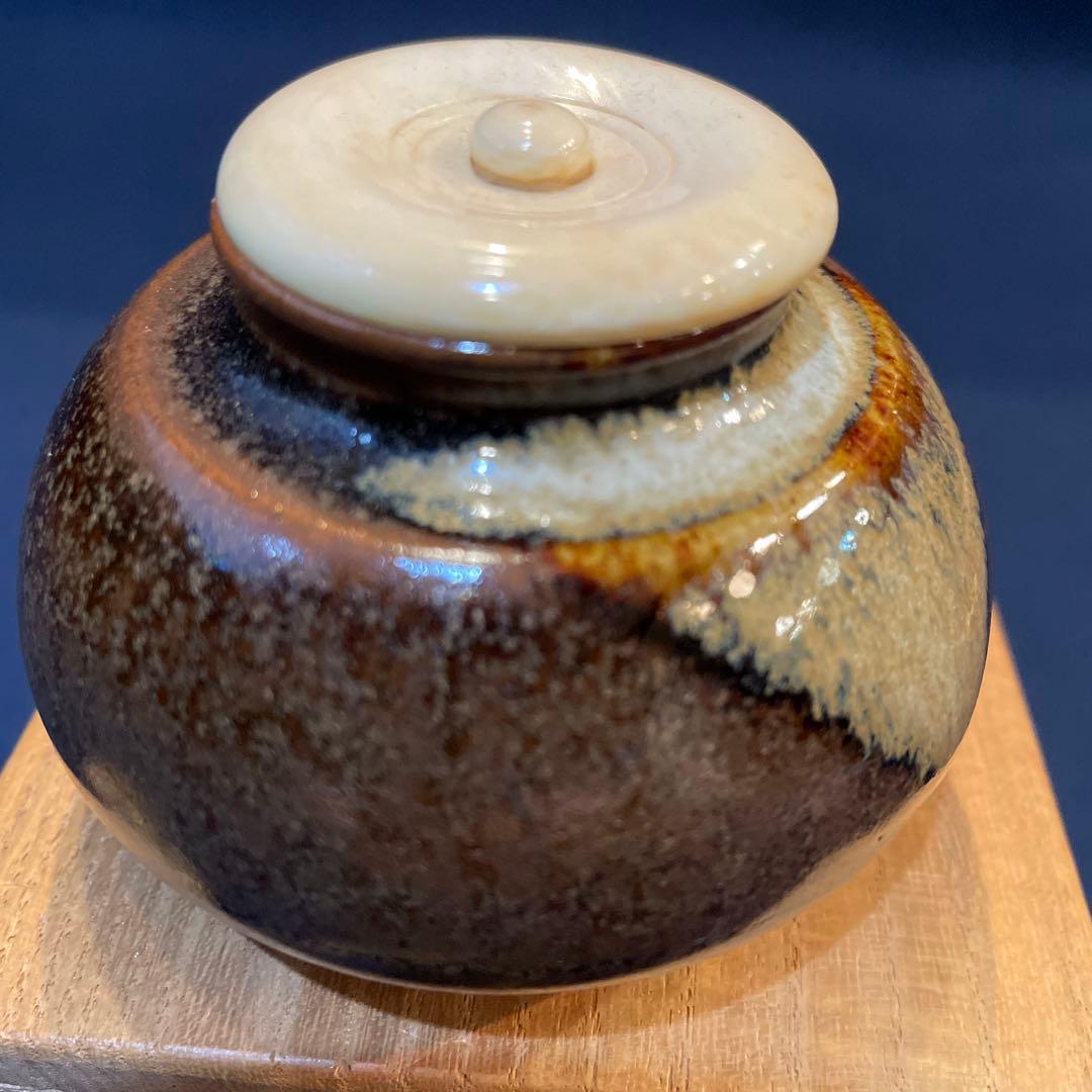 「遠州七窯」の一つでもある『膳所焼』で『陽炎園(窯)』の【大海茶入】共箱　茶道具