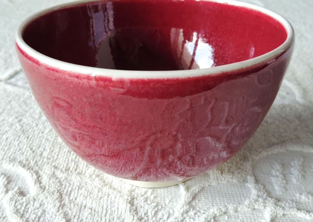 木村好博作　辰砂釉　茶碗　木製和風箱　略歴付　茶道具