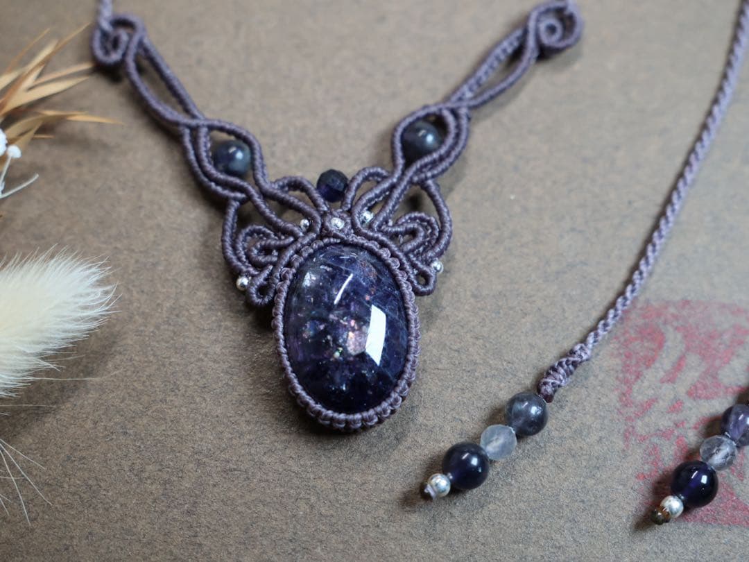 アイオライト　マクラメ　ネックレス