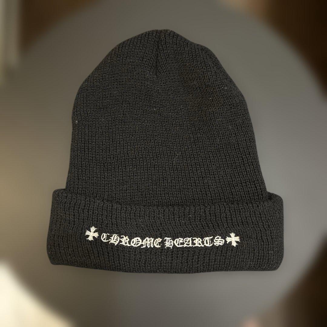 【美品】CHROME HEARTS クロムハーツ ニット帽 刺繍ロゴ ブラック
