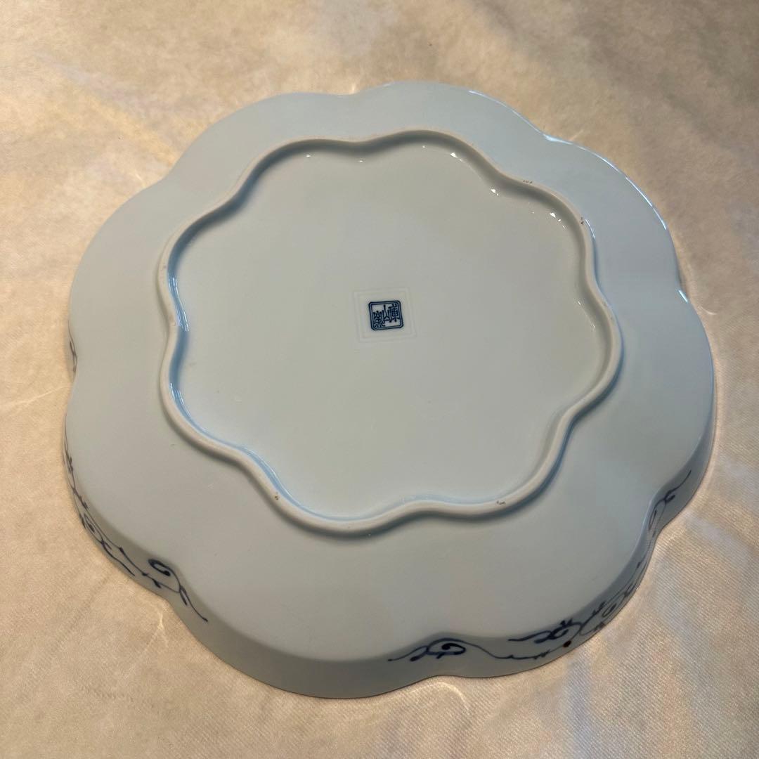 庫山窯　染付　金彩　梅型　大皿　飾り皿　松竹梅