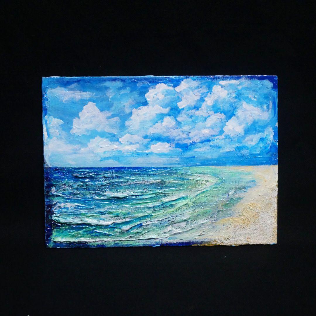 油絵 油彩 油彩画 絵 絵画 【砂浜の海】ミニ絵画