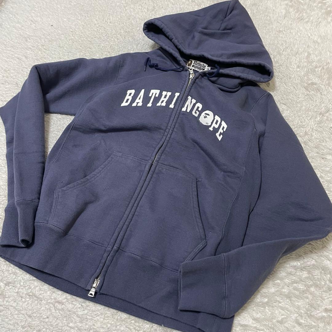 新品 アベイシングエイプ・長袖ジップアップパーカー　M くすみカラー ネイビー系