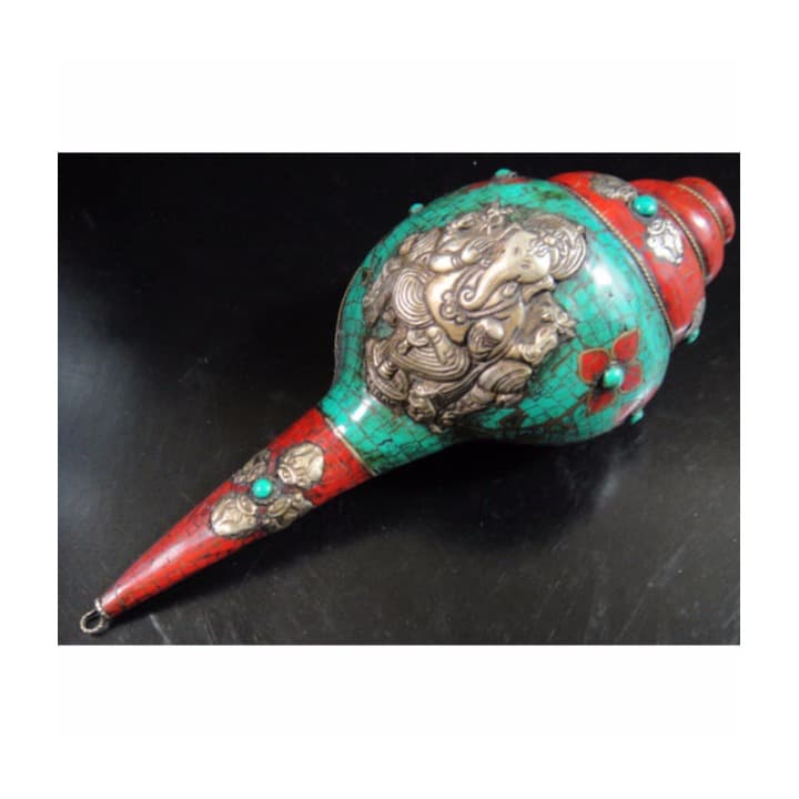 ◆チベット密教法具 法螺貝（シャンカ）ガネーシャ-D