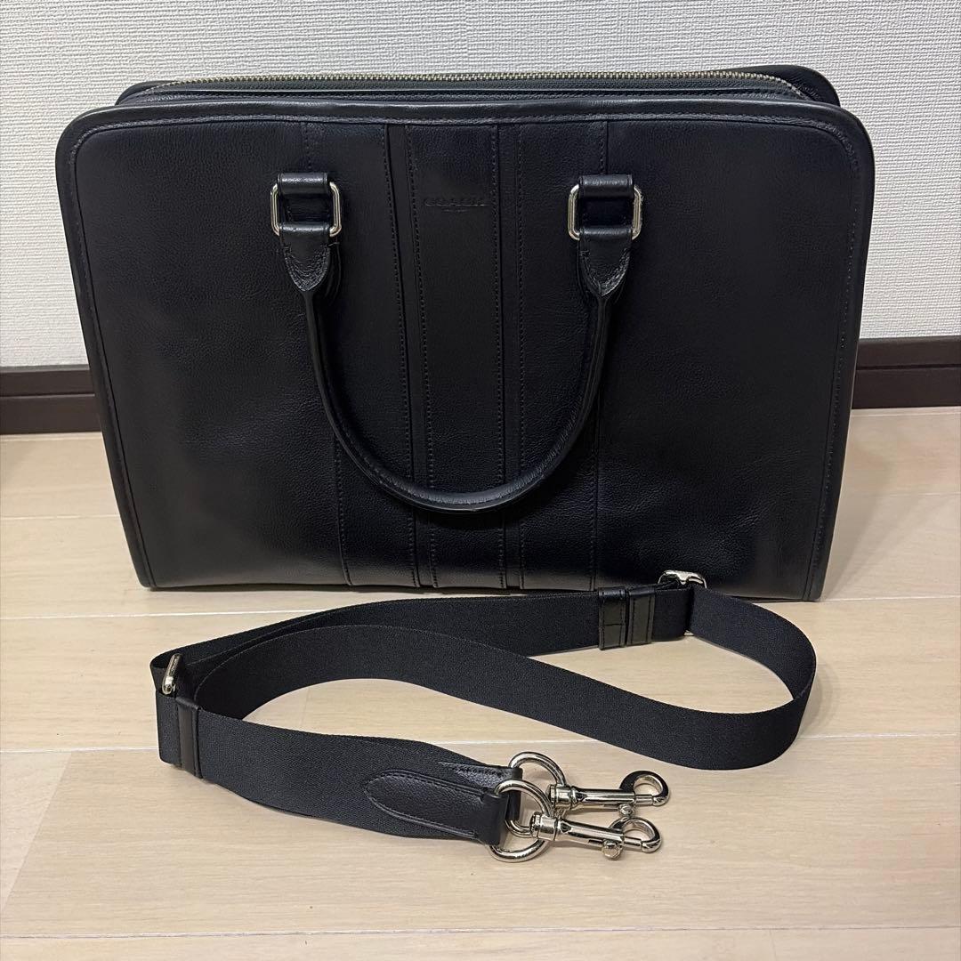 美品 COACH コーチ ビジネスバッグ オールレザー ストラップ付 ブラック