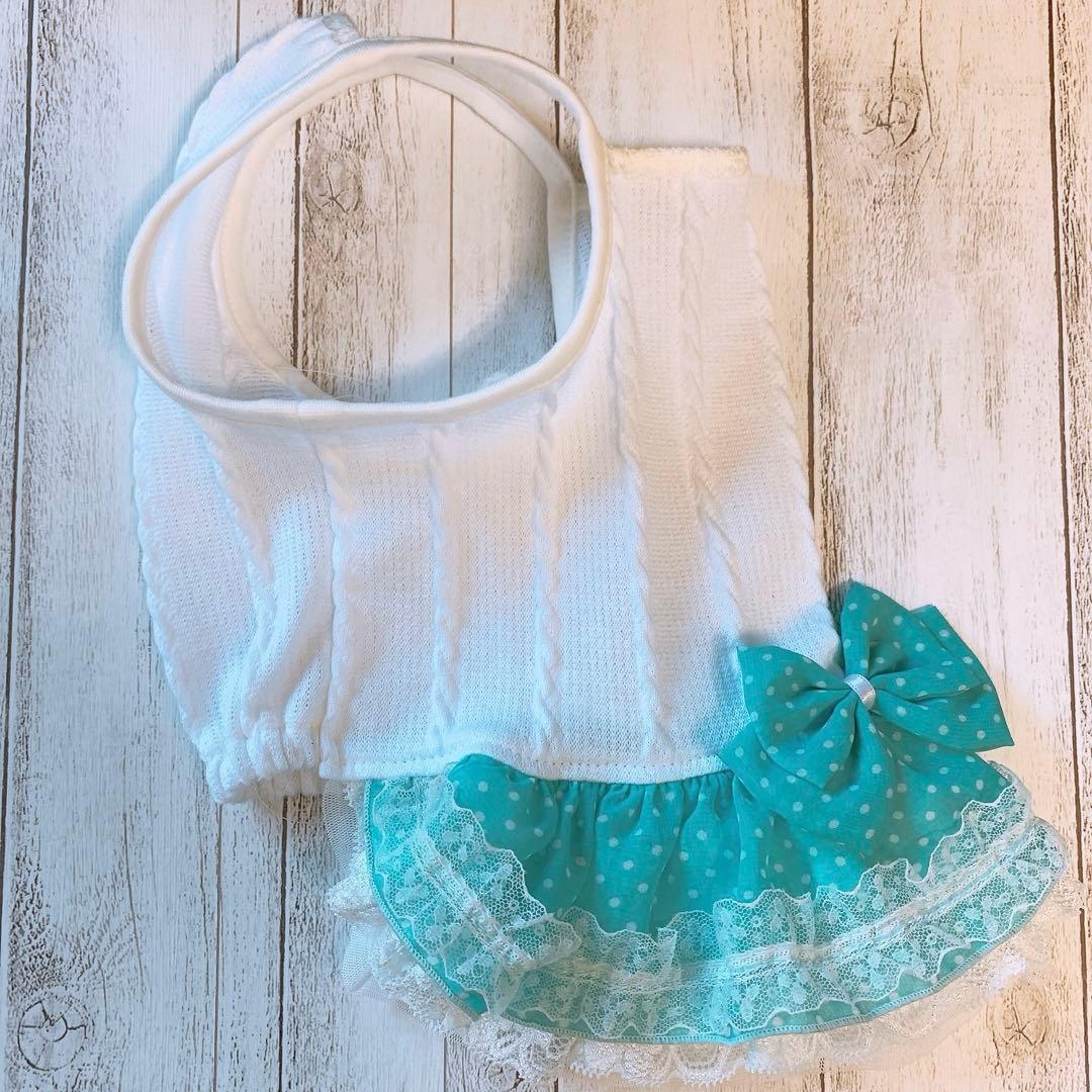 687→姫キャミワンピ/ブルーグリーン/MSサイズ/犬服/ハンドメイド犬服