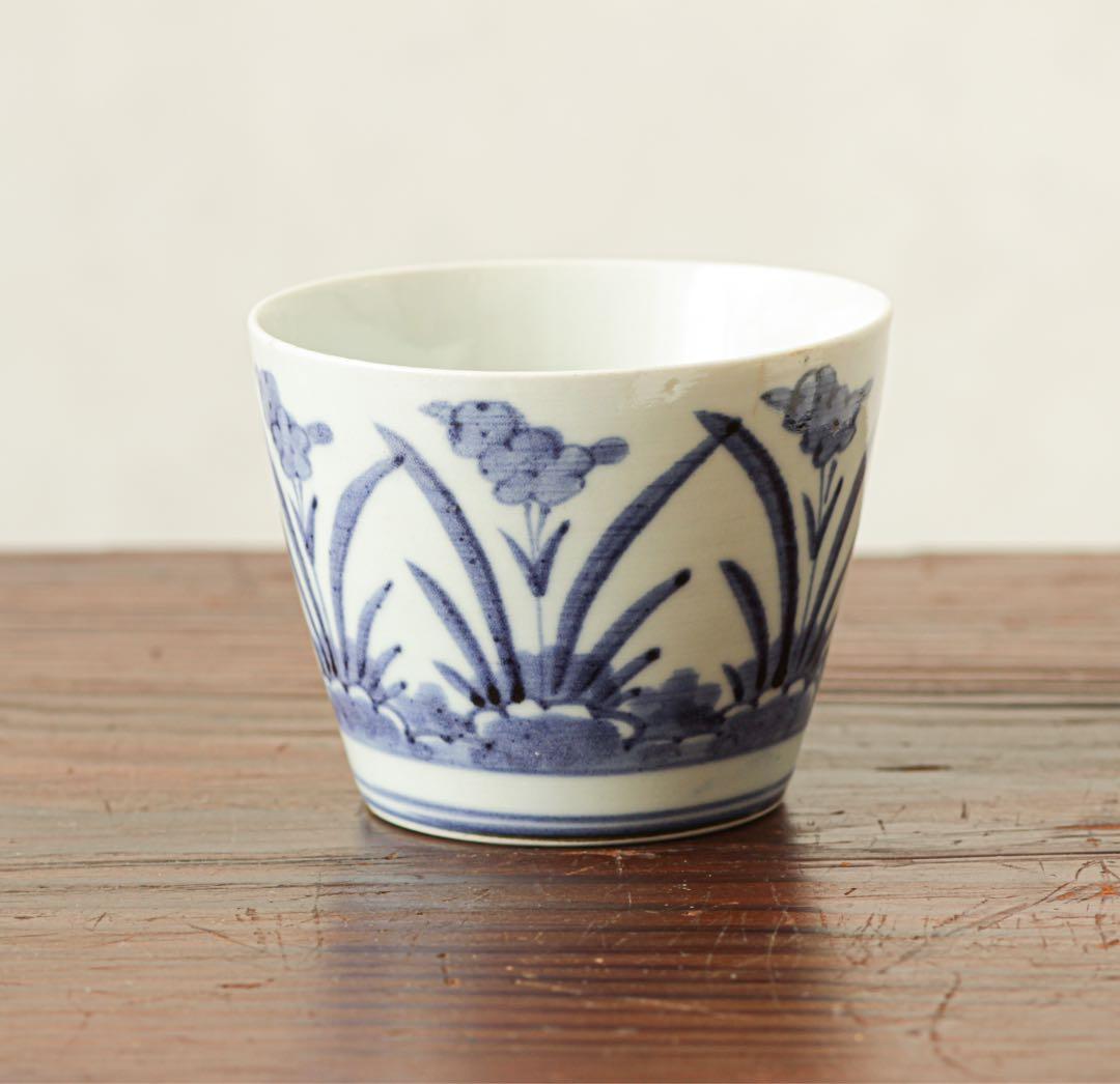 古伊万里　伊万里　江戸　中期　花文様　菖蒲　水仙　大きな!!　蕎麦猪口　染付