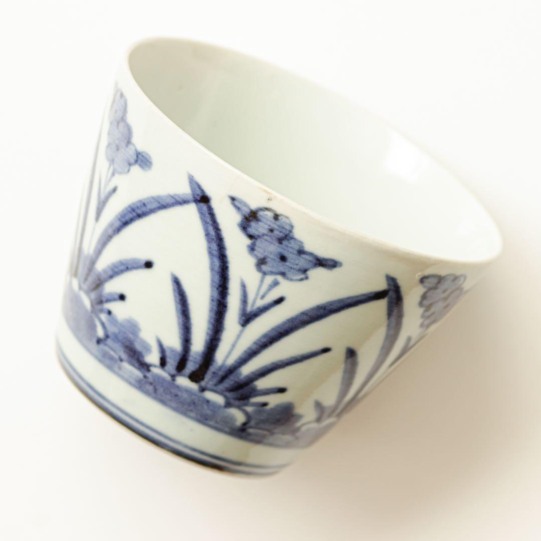 古伊万里　伊万里　江戸　中期　花文様　菖蒲　水仙　大きな!!　蕎麦猪口　染付