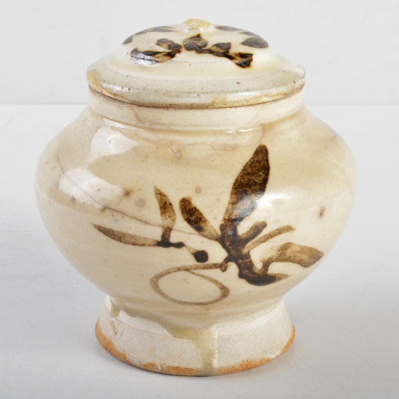 中国　宋　磁州窯　鉄絵　草文　蓋壷　時代箱付　M　R4797