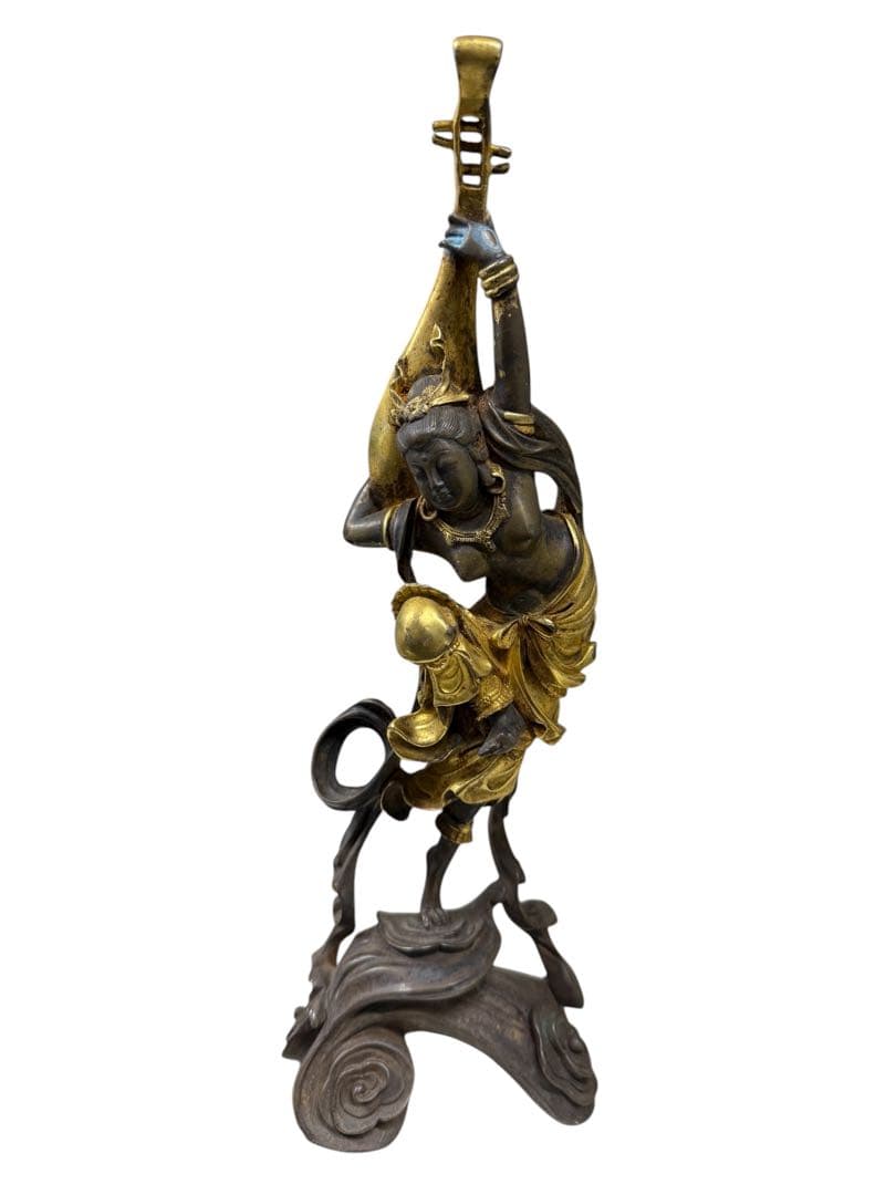 反弾琵琶　天女像　高さ約33㎝　重さ約2キロ　真鍮 仏像 置物 仏教美術