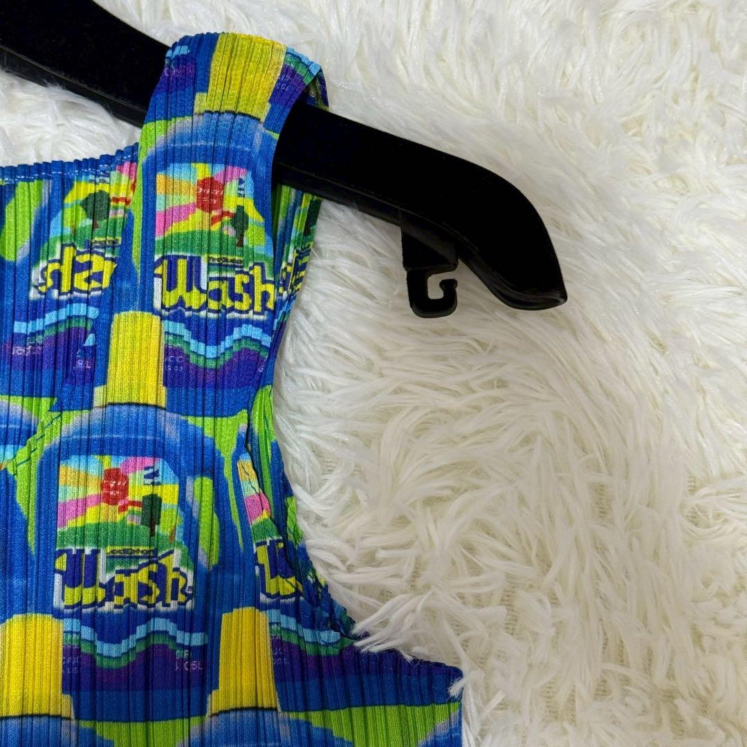 希少 プリーツプリーズ 洗剤柄 WASH ノースリーブ トップス 総柄 L相当