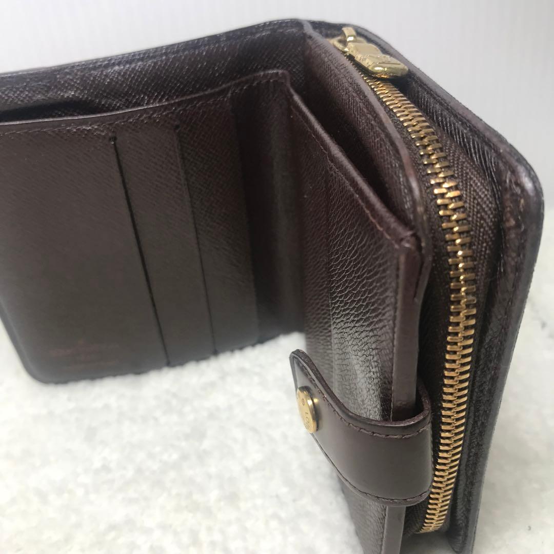 ルイヴィトン　ダミエコンパクトジップ　二つ折りラウンドファスナー　ブラウン