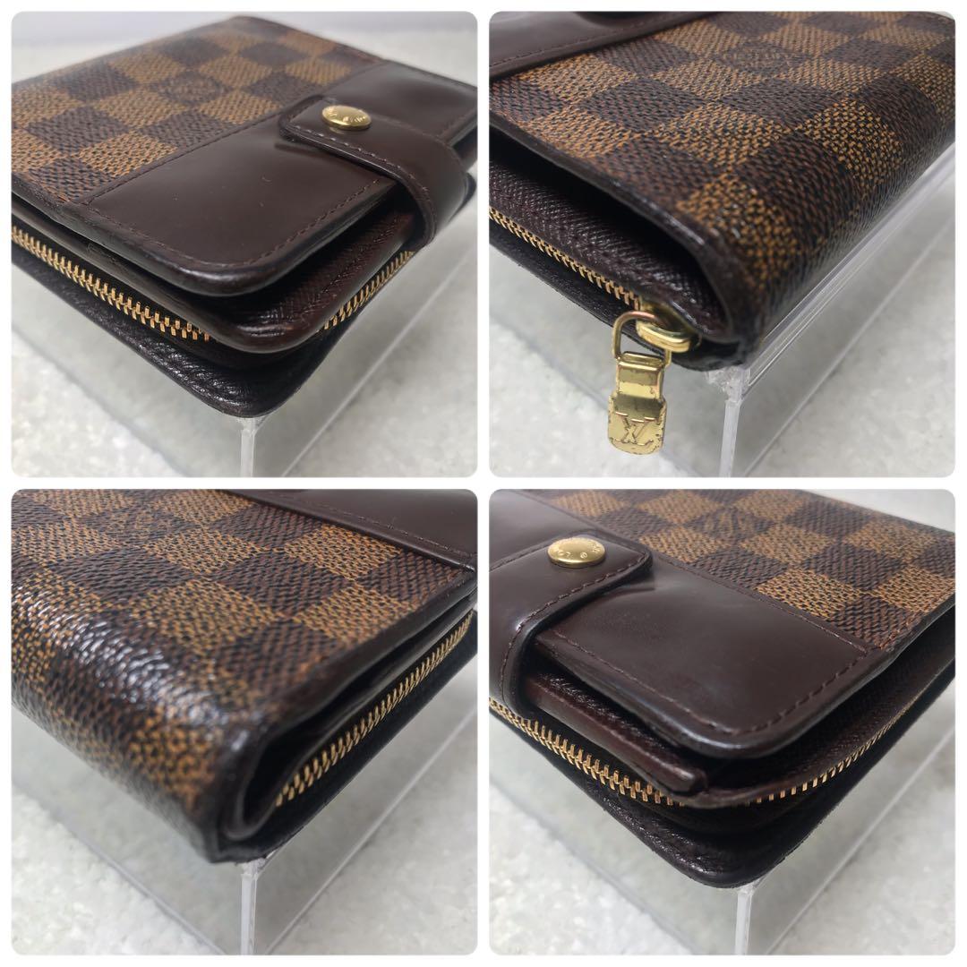 ルイヴィトン　ダミエコンパクトジップ　二つ折りラウンドファスナー　ブラウン