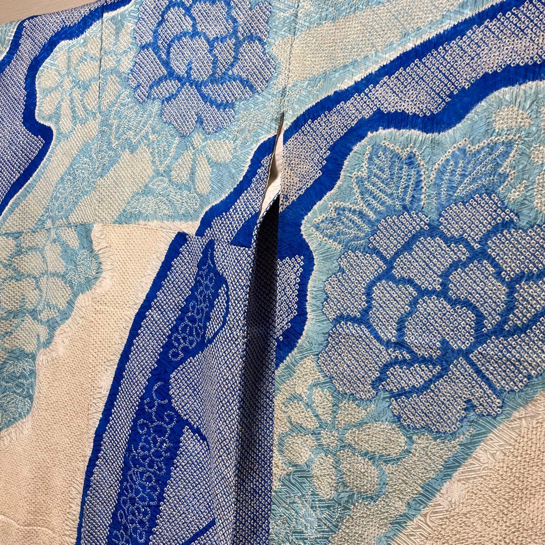 22141 【即購入OK】振袖　総絞りブルー系　呉服店誂え　セット可能【即発送】