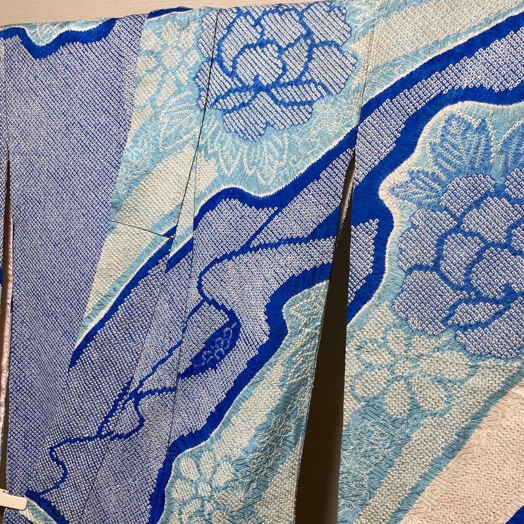 22141 【即購入OK】振袖　総絞りブルー系　呉服店誂え　セット可能【即発送】