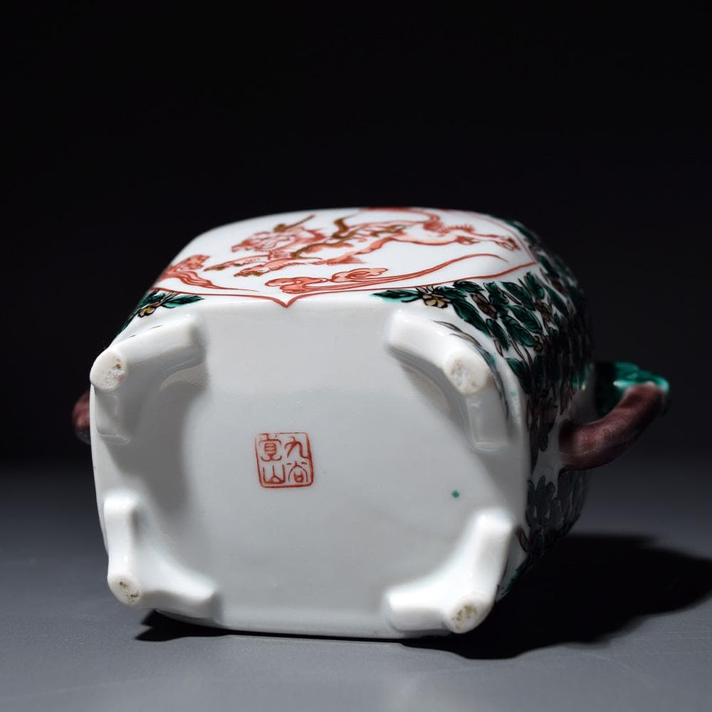 九谷焼 香炉 覚山 獅子摘 青手 鳳凰 獅子 香道具 茶道具 仏具