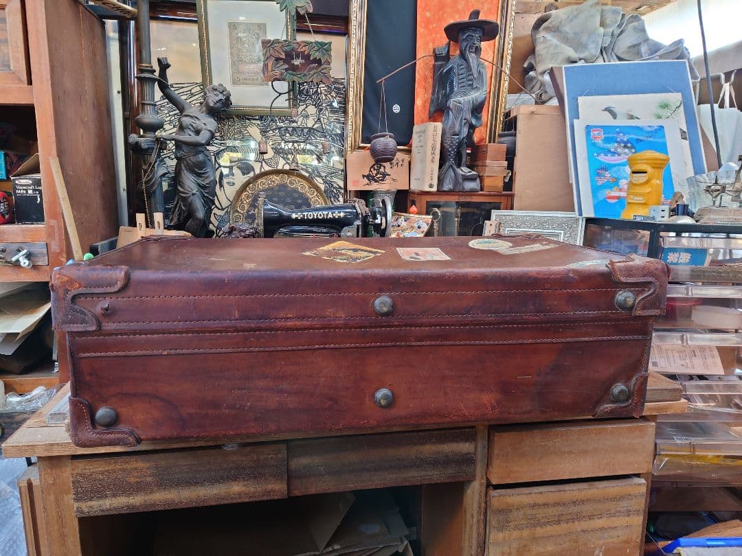 【ジャンク】戦前 革トランク　レトロインテリア　満州国時代　アンティーク　当時物