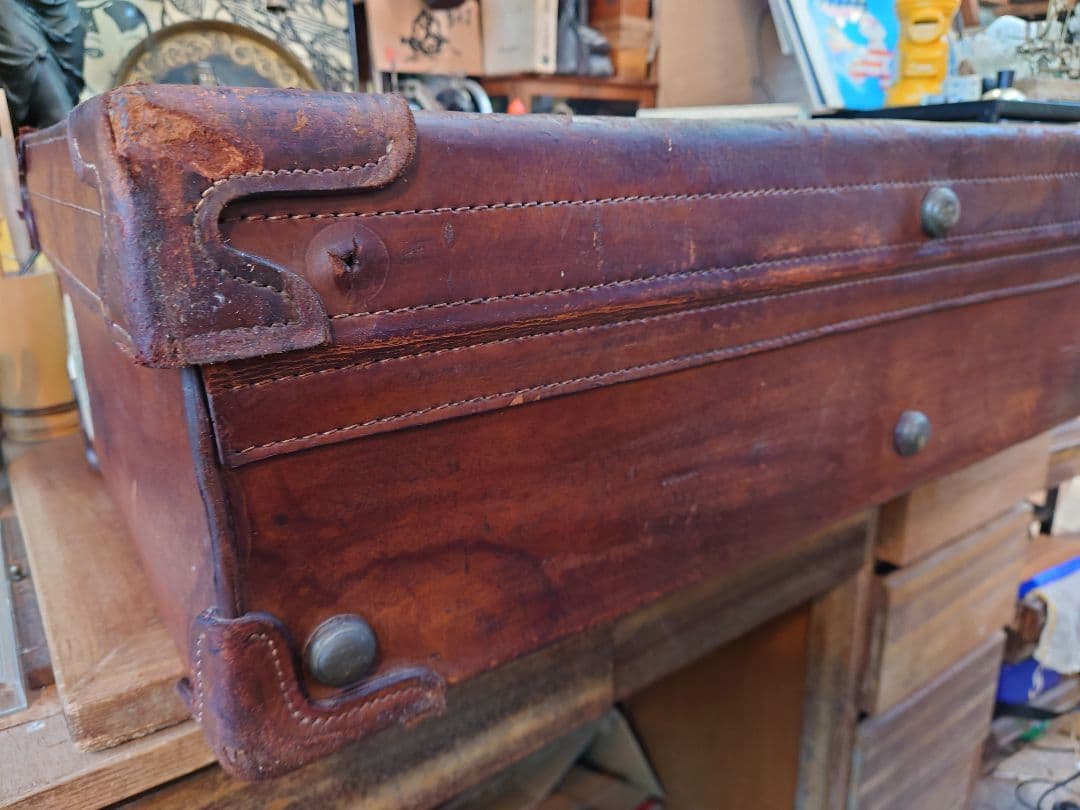 【ジャンク】戦前 革トランク　レトロインテリア　満州国時代　アンティーク　当時物